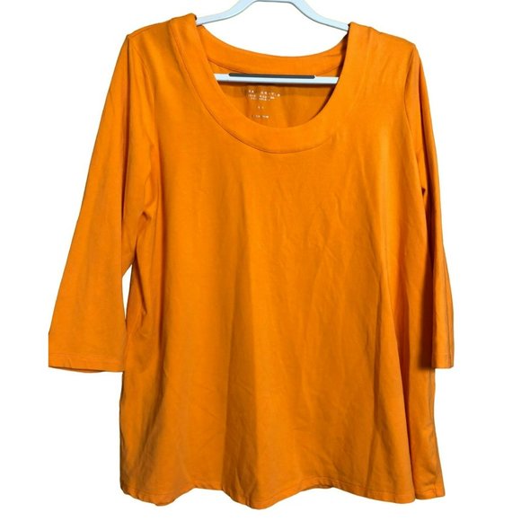 Susan Graver XL Weekend Cotton 3/4 Sleeve Top Scoop Neck Orange - Picture 1 of 5